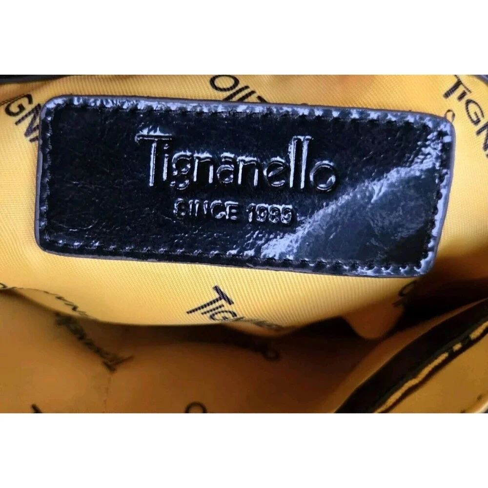 Tignanello Messenger Shoulder Bag Black Yellow Interior Laptop Computer Purse